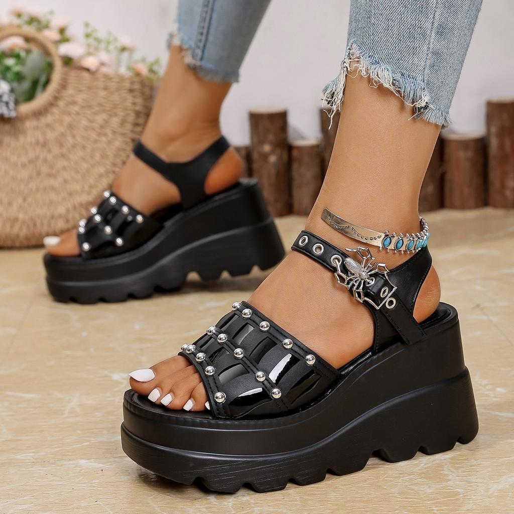 Fashion Shoes for Women 2025 Fashion Buckle Strap Women's Sandals Summer Street Sandals Female Wedge Shoes Ladies Punk Platform Pumps