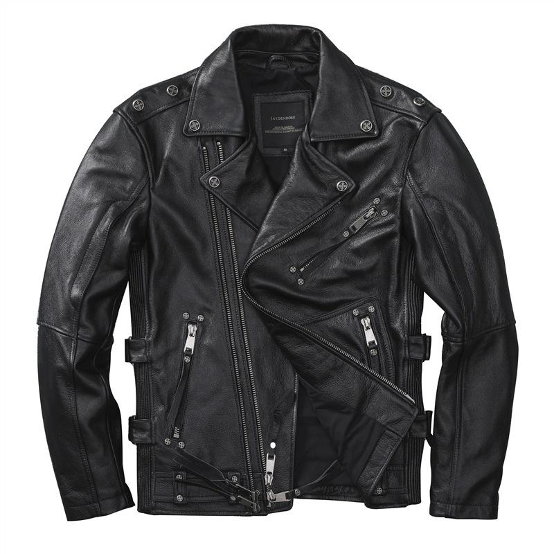 

New Leather Jacket for Men s Genuine Leather Short Slim Soft-head Leather Motorcycle Leather Jacket S чёрный