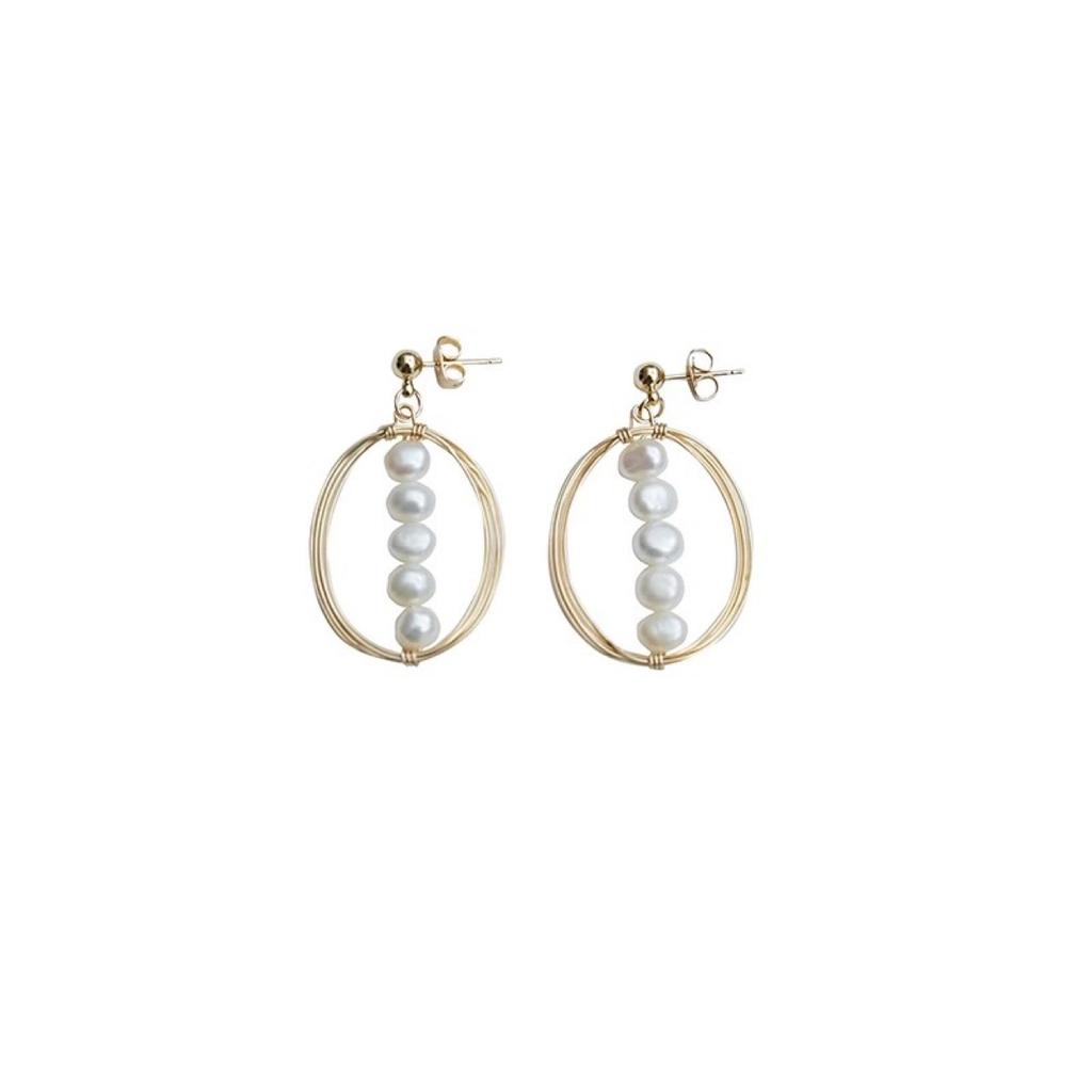 Natural Freshwater Baroque Pearl Handmade Wrapped Circle Earrings Earrings Japanese and Korean Femininity Jewelry Silver Needle