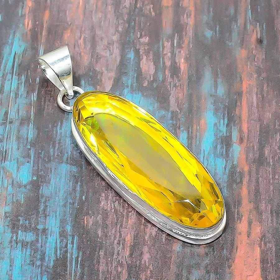 Citrin Ädelsten 925 Sterling Silver Handgjord Underbart Smycke Hänge