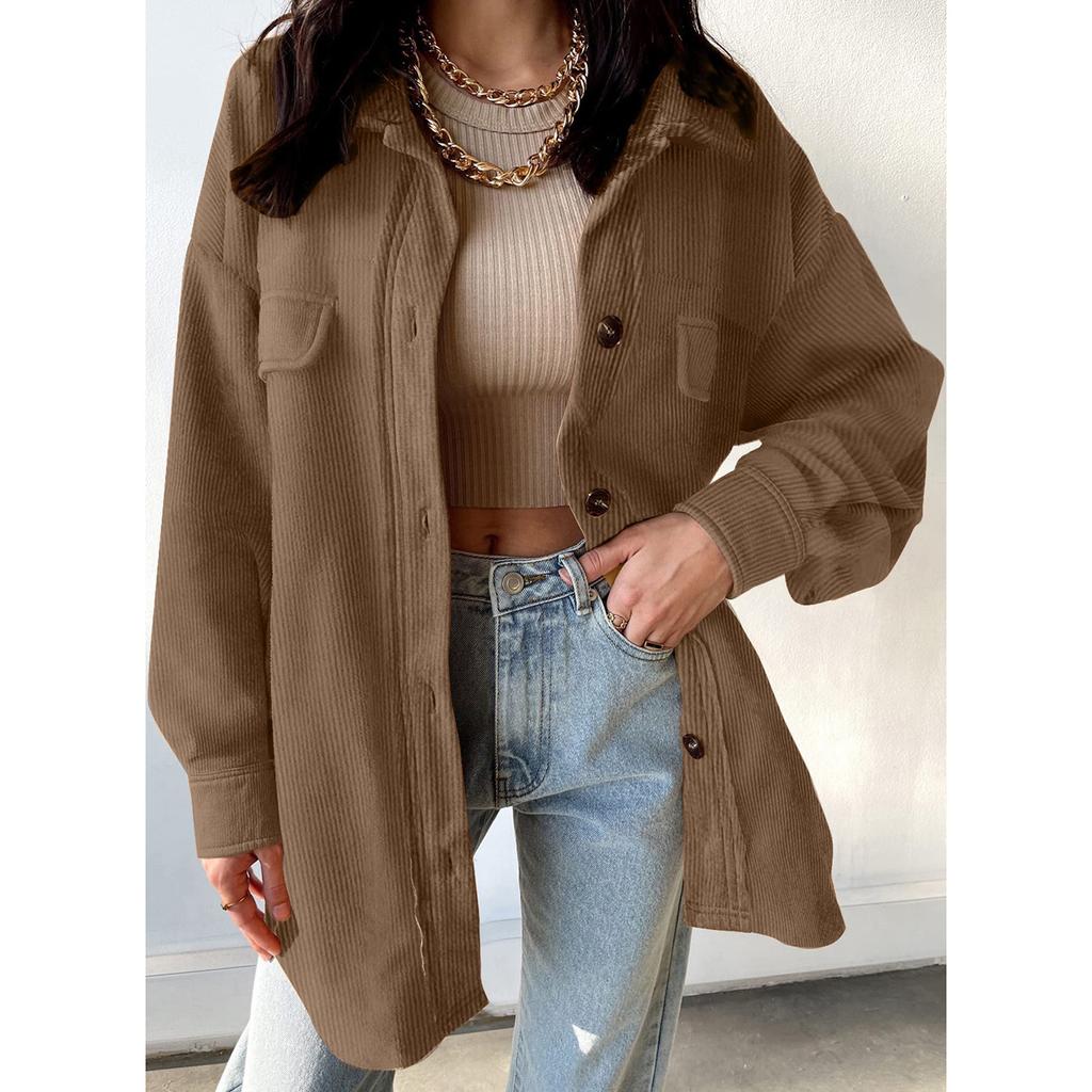 Damen-Jacke aus Cord, einfarbig, langärmelig, temperamentvoll