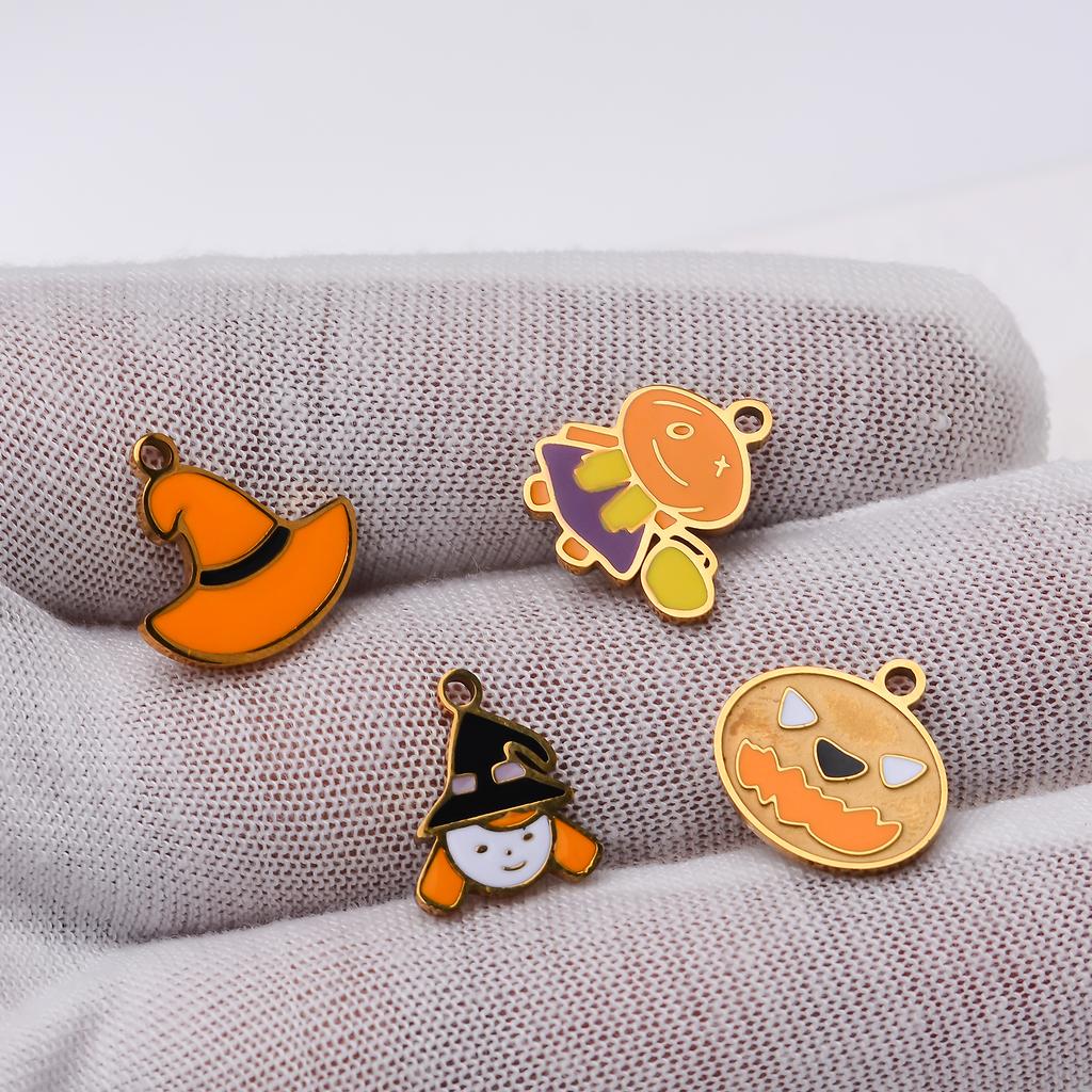 4Pcs/lot Halloween Charms Stainless Steel Pumpkin Ghost Bat Pendant for Making DIY Necklace Jewelry Accessories Supplies