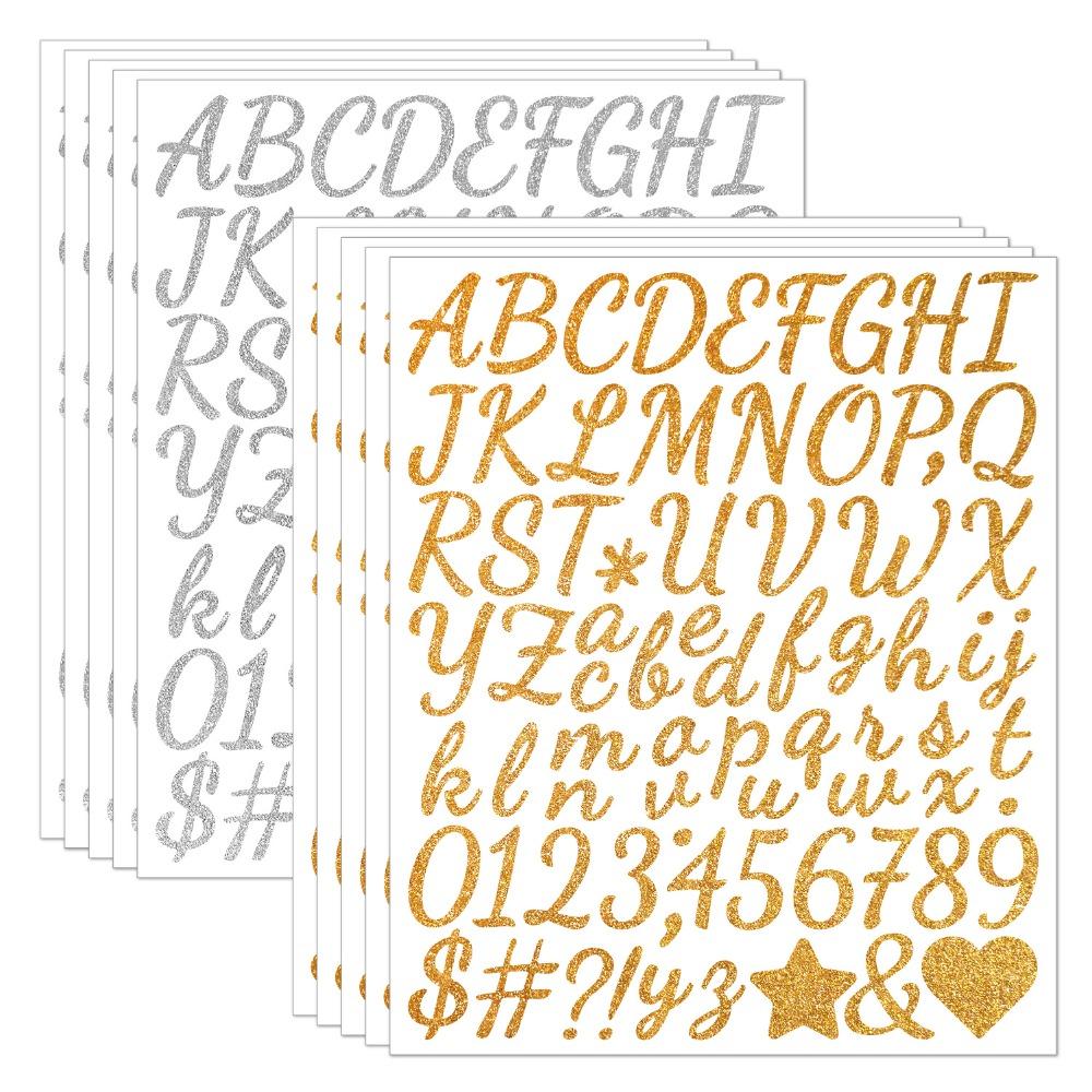 5 Sheets 2/1.5 Inch Alphabet Big Letter Stickers Shiny Silver Letter Number Sticker  Scrapbook
