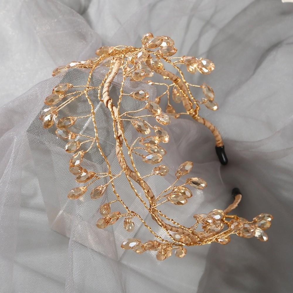Woven Wire Crystal Leaf Branch Headband Elegant Headpiece Luxury Decorative Hair Hoop Women