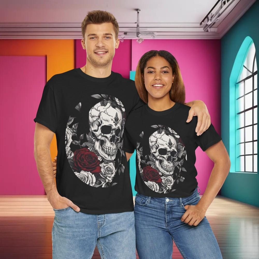 Skulls and Roses Cotton Tee T Shirt Unisex Graphic Shirt