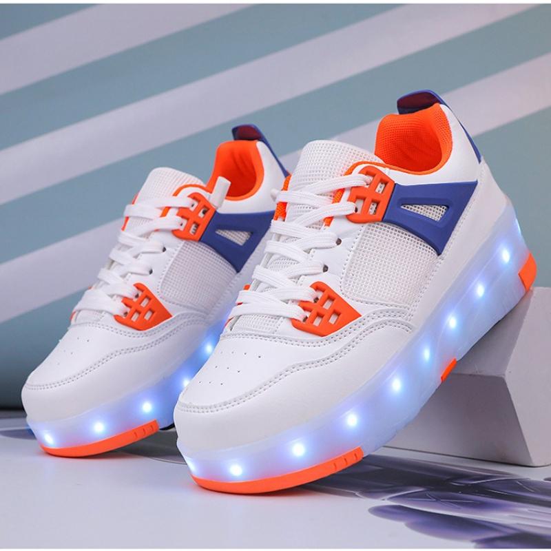 Student Skating Shoes Rotating Button Four Wheel Skate Roller Shoes Roller Skating Removable Kids Glowing Sneakers