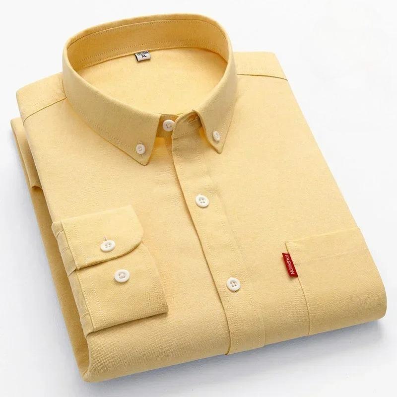 

5XL 4XL Оксфорд 100% Чиста Бавовна Чоловіча Однотонна Сорочка Повсякденна Формальна Великого Розміру синя біла Сорочка Чоловіча З Довгим Рукавом 40 жовтий