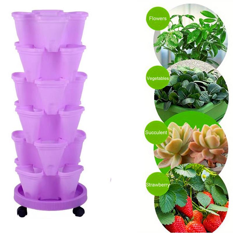 Vertical Planter Tower Garden, 6 Tiered Planter Stackable Herb Garden Planter with Movable Casters and Bottom Indoor and Outdoor
