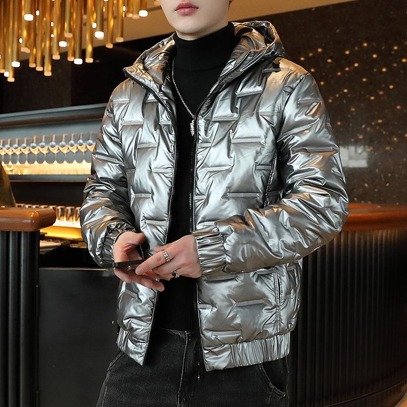 Autumn Plus Size Men's Plush Thick Casual Versatile Bright Surface Short Casual Warm Windproof Zipper Jacket Hooded Warm Coat