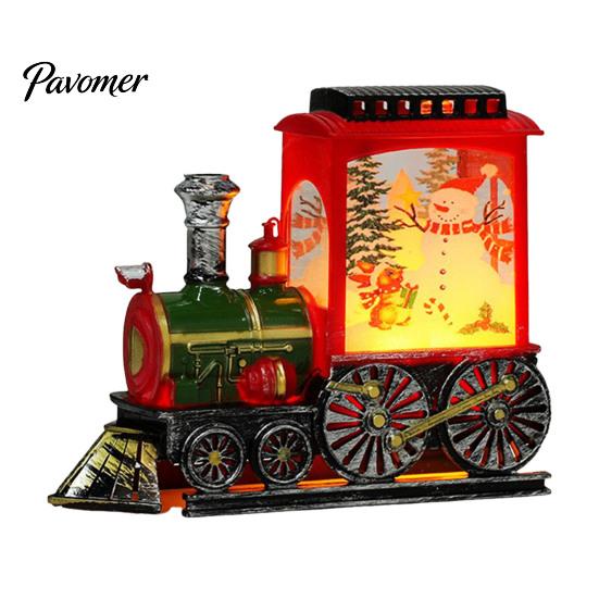 Snowy Christmas Night Ornament Train Snow with Light, Battery Powered Winter Desktop Decor Decoration, Swirling Glitter Decor, Lighted Tabletop