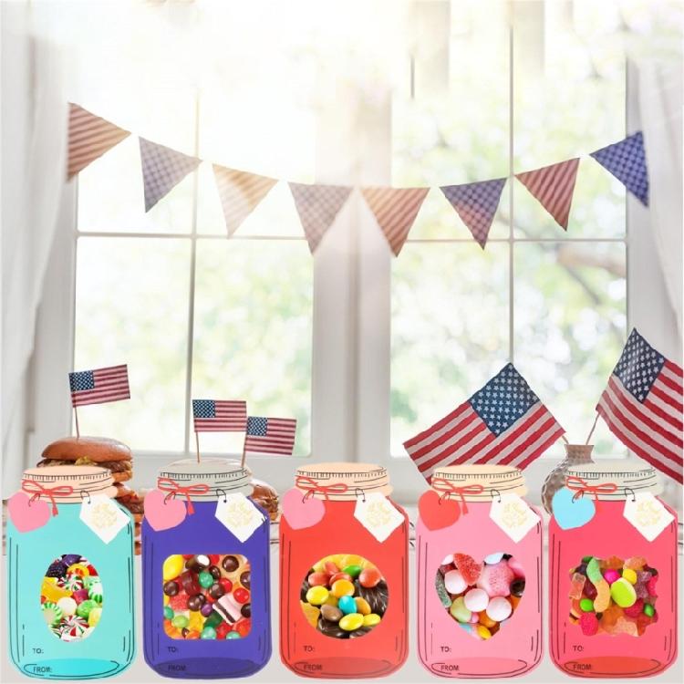 50pcs Valentines Card for Kids for School Kids Child Colorful Jar Candy Pouches