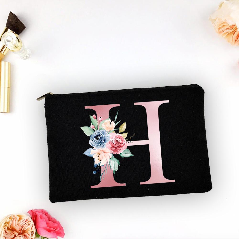 Pink Alphabet Flower A-Z Makeup Bag Make Up Pouch Women Shopping Travel Cosmetic Storage Lipstick Bags Large Capacity Organizer