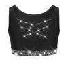 Dívčí gymnasticko-taneční set: Crop top tílko s kamínky, křížením na zádech a véčkem vpředu, s šortkami s elastickým pasem