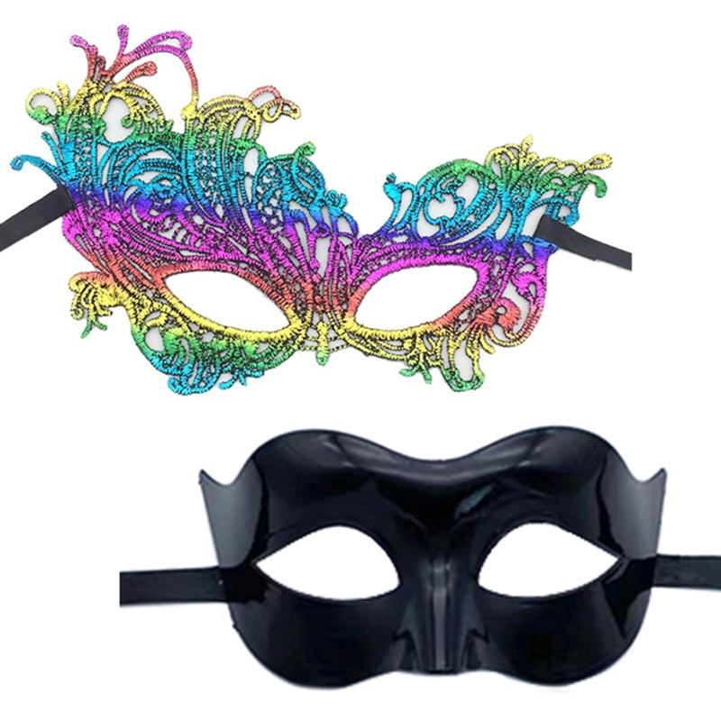 2x Halloween Party Mask for Women Men Masquerade Mask Half Face Mask Evening Prom Mask Lace Eye Mask Mardi Gras Mask-Ins