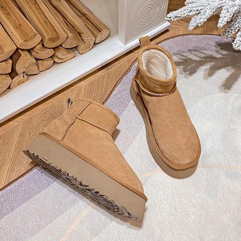 

XD2 кожаные домашние флисовые короткие ботинки на толстой подошве, женские плюшевые хлопковые тапочки для снега 35