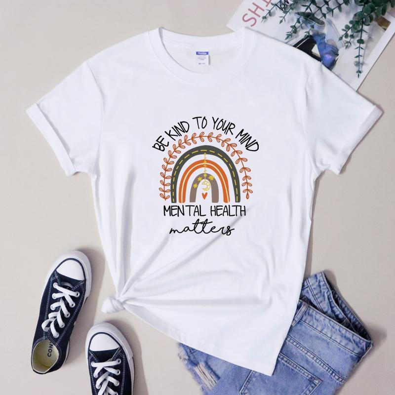 Be Kind To Your Mind Unisextal Health Matters Tshirt Vintage Unisex Boho Rainbow Self Love Tee Shirt Top