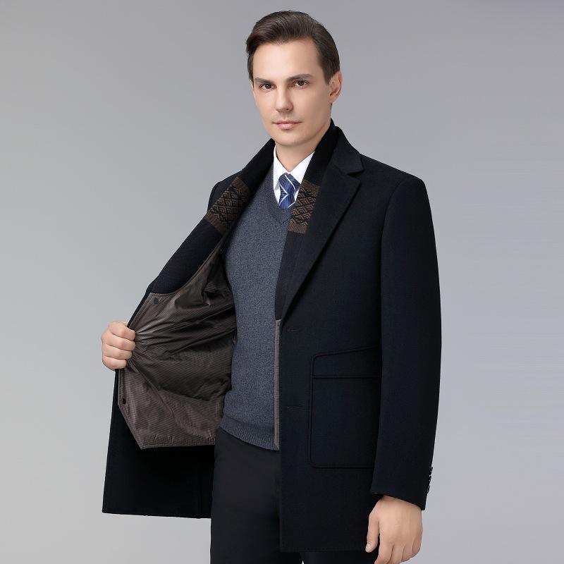 Double-sided cashmere coat for men in autumn and winter new thickened and warm down-lined woolen woolen coat
