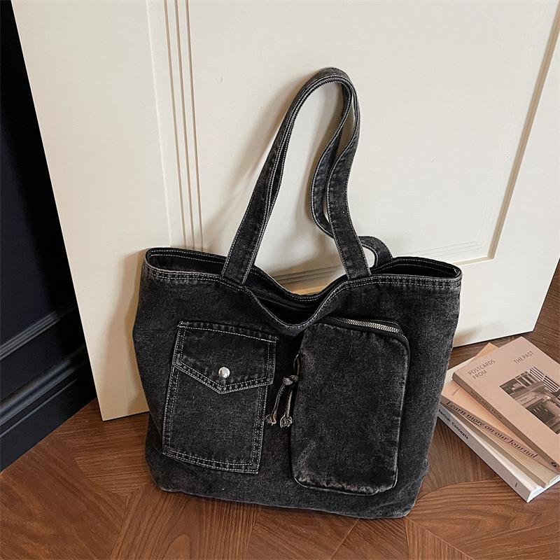 New Denim Solid Color Zipper Shoulder Bags  Large Capacity Women's Handbags High Quality Sweet Daily Commute Handbags