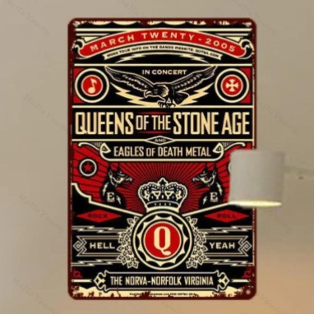 Aluminum Metal Wall Art of 1pc Retro Concert Poster. Waterproof Home Decor with Queens of Stone Age and Eagles of Death Metal.