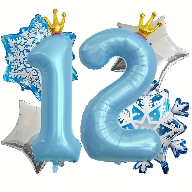 5/6Pcs SnowFlake Foil Balloons with 40inch Blue Crown Number Balloon for Princess Theme Birthday Party Decorats Baby Shower