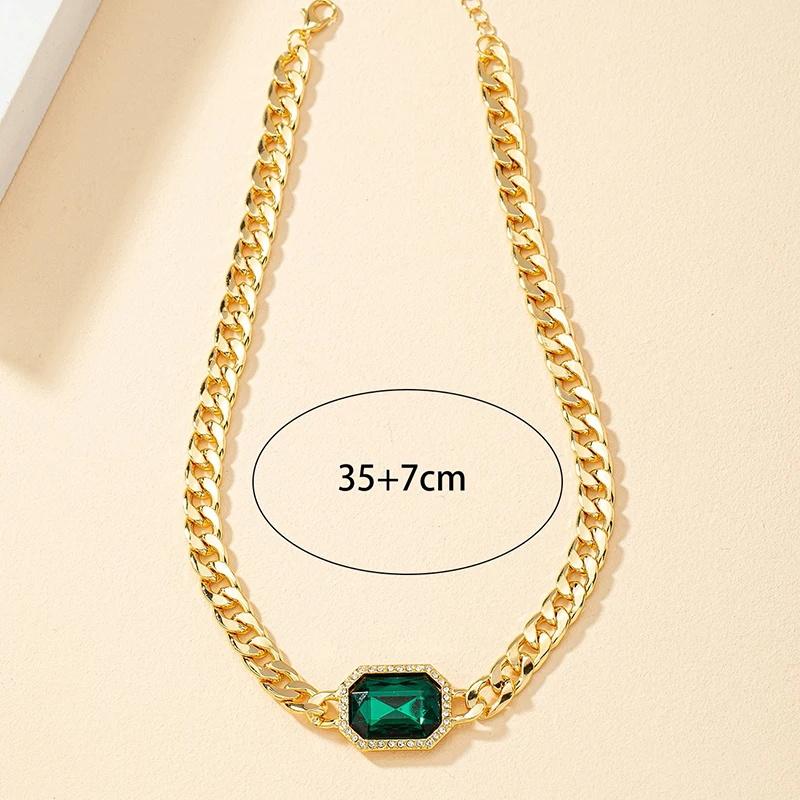Obega Fashion Collana a Catena Cubana Scintillante Pietra di Cristallo Verde Colore Fucsia Brillante Strass Quadrati Sexy Choker