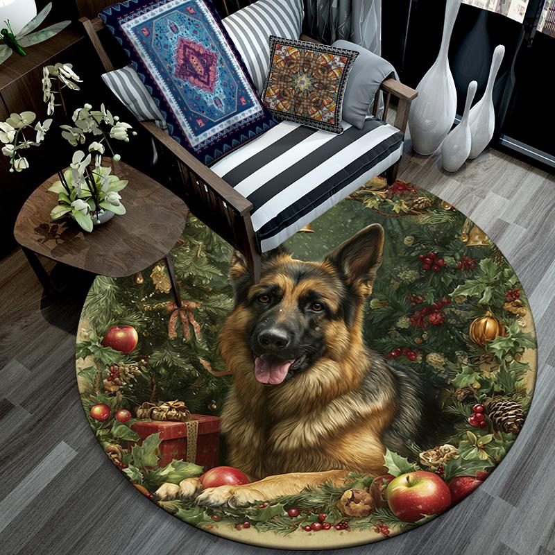Christmas dog pattern round rug,Carpet Rug for Living Room Bedroom Playroom ,Non-slip Floor Mat,Holiday Gifts and Birthday Gifts.