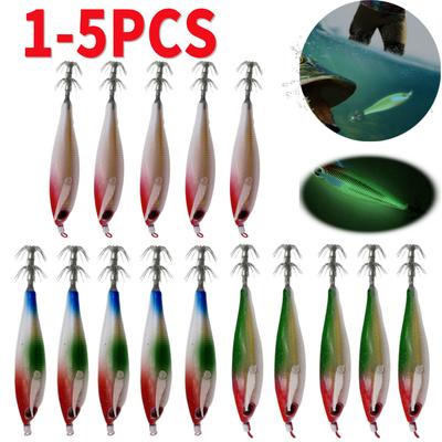Luminous Artificial Squid Hook Bionic Shrimp Baits Wood Shrimp Cuttlefish Hard Bait for Cuttlefish Sea Fishing