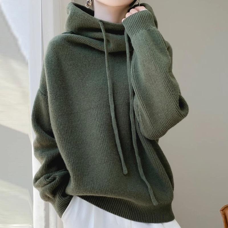 Thickened Knitted Sweatshirt Women's Autumn Winter Warm Loose Hoodie Lazy Style Casual Long Sleeve Hooded Sweater