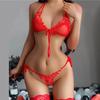 Babydolls Transparent Underwear Sexual Lingerie Woman Sexy Hollow Out Sleepwear Sex Bow Open Bra and Pajama Set Erotic Costume