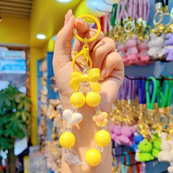 Keychain Macaron Color Heart Flower Beads Design Key Chain Transparent Colorful Pendant Mobile Phone Chain Bag Hanger Anti-Lost Accessory