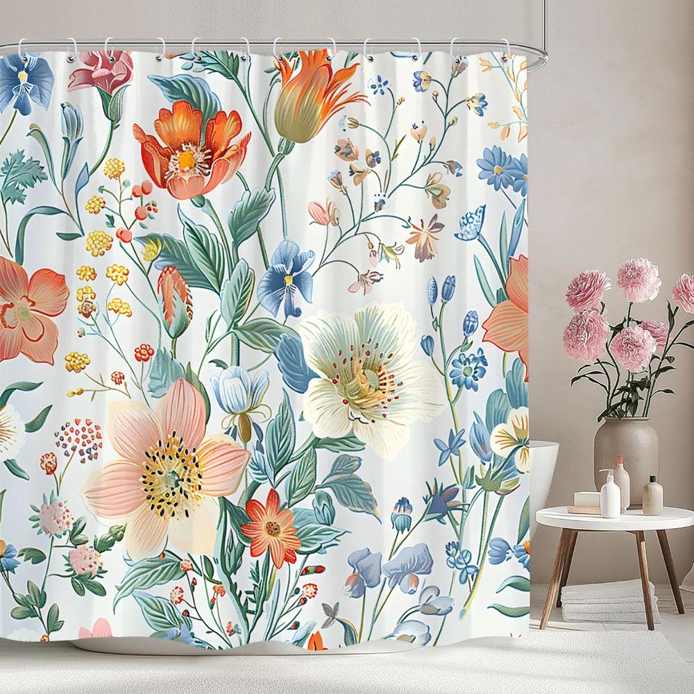 Beautiful Botanical Floral Shower Curtain Green Leaf Multicolour Flower Watercolour Style Art Home Shower Curtain Bathroom Decor