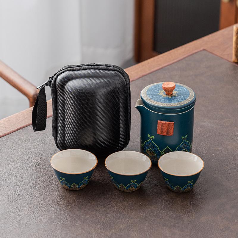 Ceramic Express Cup, One Pot, Three Cups, High-end Travel Tea Set, Teapot Teacup, Ancient Rhyme and Guochao Gifts.