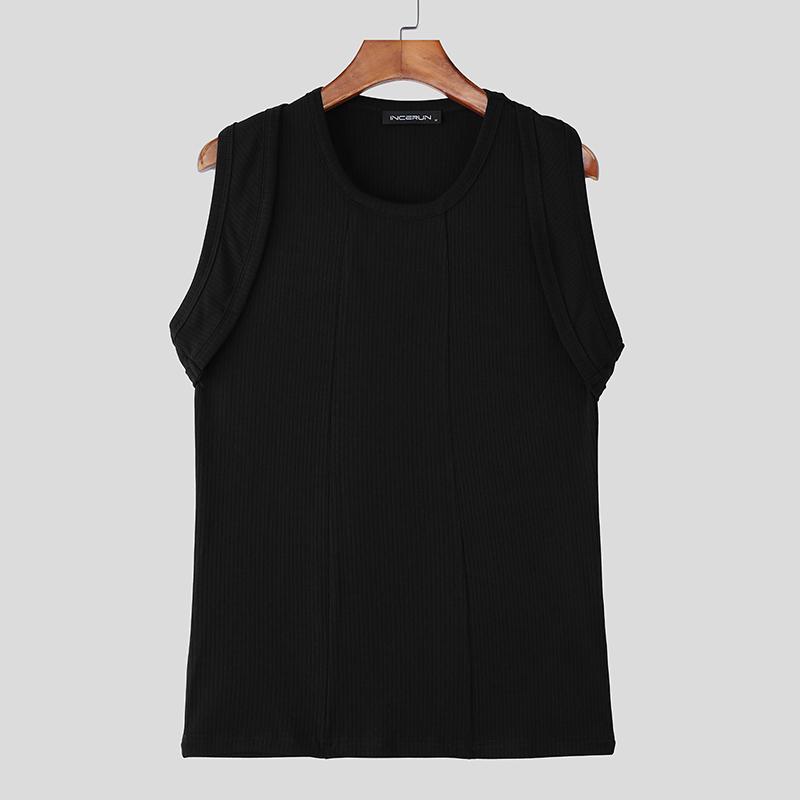 INCERUN Men Sleeveless Solid Color Fitted Ribbed Casual Tank Tops Vest