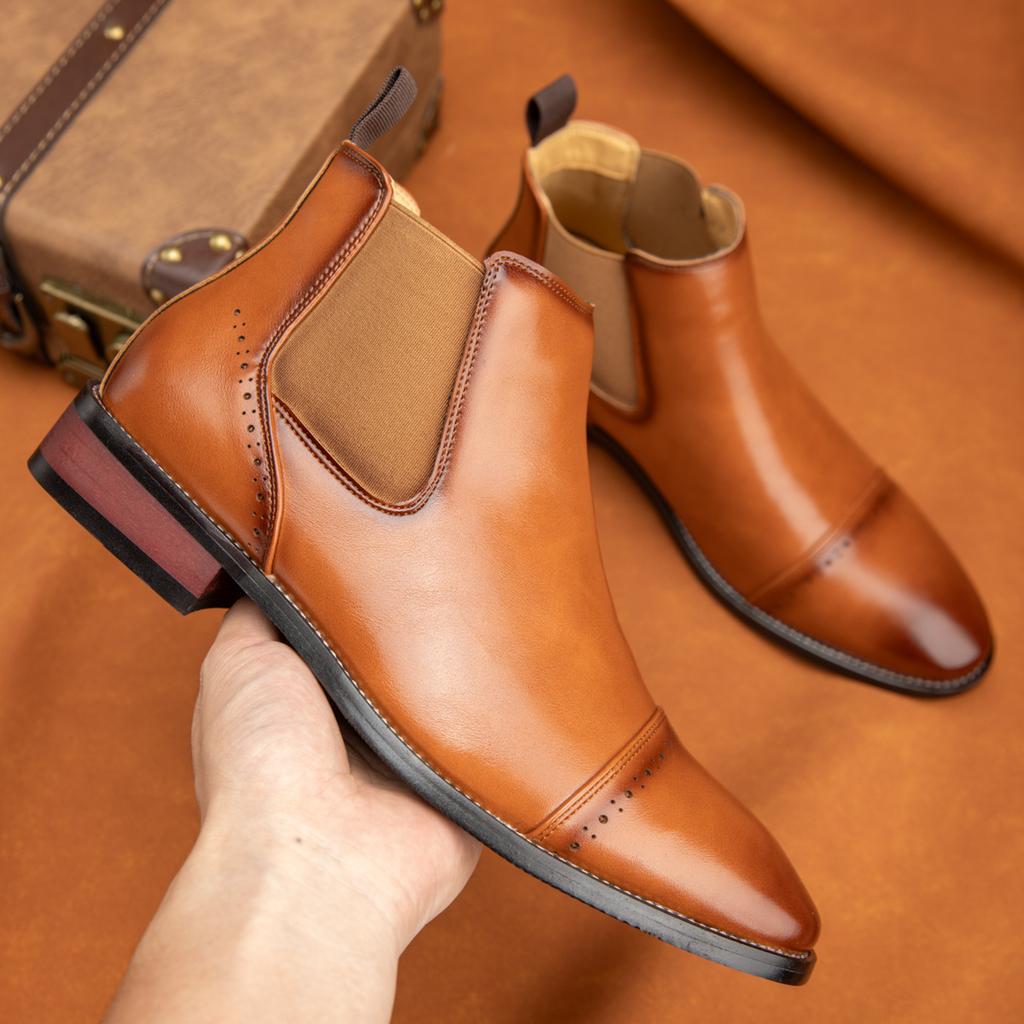 Pointed Toe Men Business Chelsea Boots Comfortable Casual Shoes Fashionable Man Ankle Boots Elegantes High Top Footwear Sneakers