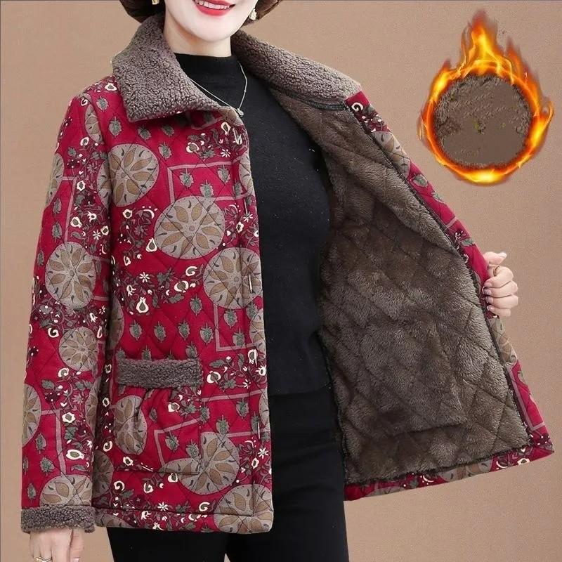 Women Winter Plush Thick Warm Padded Top Middle Aged Mother Casual Parkas Elderly Grandma Jacket