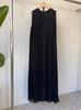 [YUANYUAN] Plissiertes Chiffonkleid, Ärmelloses Kleid, Sommerkleid, Langes Kleid, Klebeband am Hals, Ärmellos, Mit Gürtel, Gefüttert, Schwarz, Maxilänge, Lässig, Entspannt