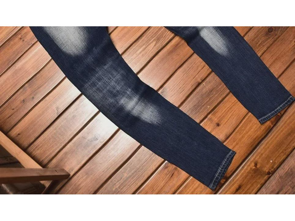 Men's Slim-Fit Embroidered Floral Distressed Jeans with Patches and Elastic Trim.