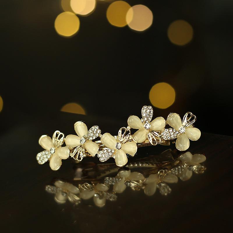 New Fashionable and elegant flower hairpin crystal side spring clip high-end spring clip hair trim clip women's broken hair clip
