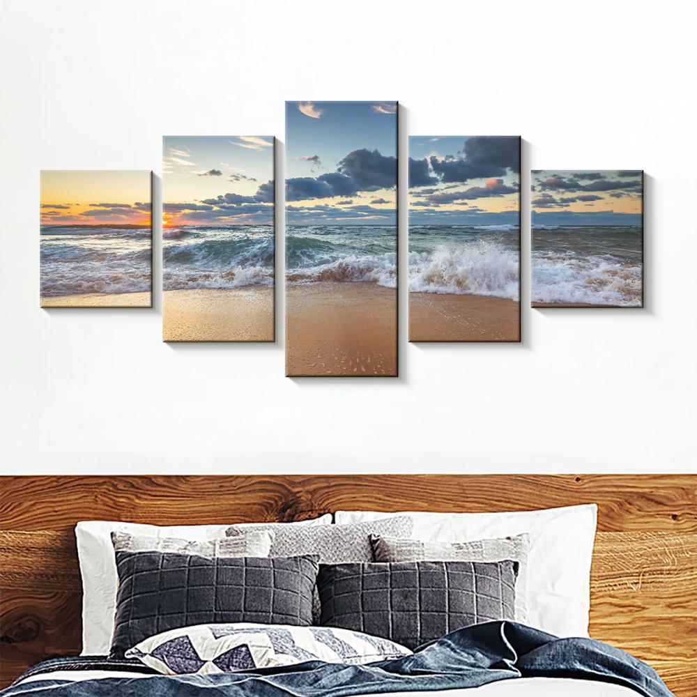5pcs Seascape Wall Pictures Beach Sea Ocean Canvas Painting Wall Art Landscape Posters Prints for Living Room Decor No Frame