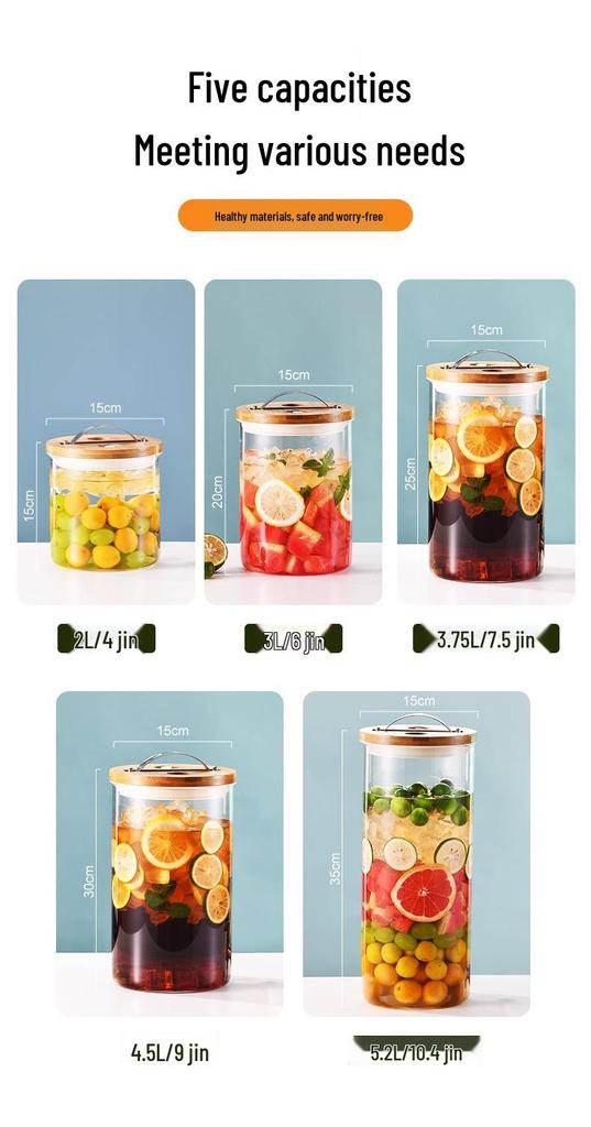 Large Capacity Glass Beverage Dispenser with Faucet for Cold Drinks and Fruit Tea