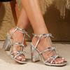 Fashion High Heeled Sandals Woman Square Toe Heels Shoes Bowknot Ladies 2025 Large Size 41 Sandalias De Mujer Summer Women's Shoes