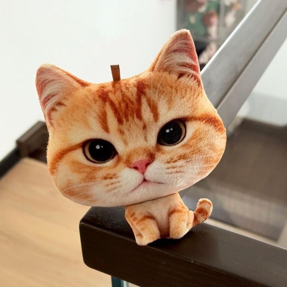 Realistic Big Face Cat Keychain Fluffy Fluffy Kitty Pendant Backpack Ornament  Backpack Decoration