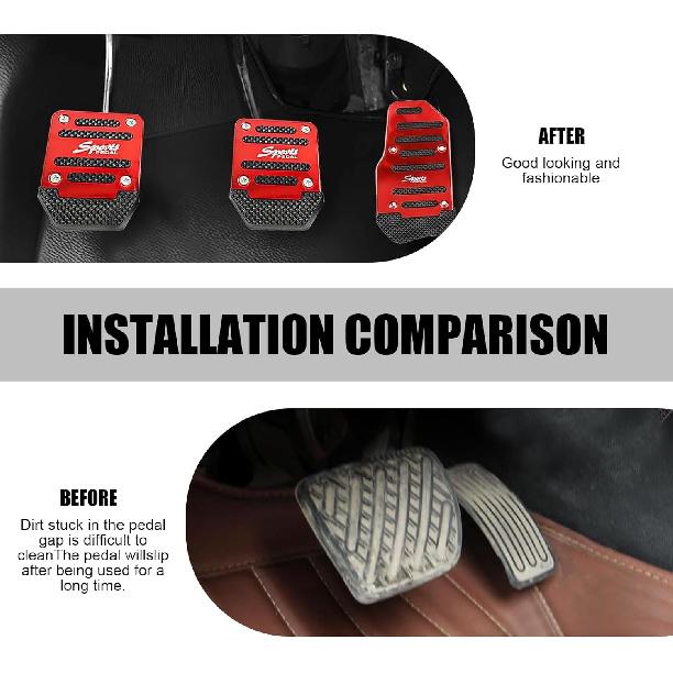 3 PCS Car Pedal Covers, Throttle Brake Clutches Non-Slip Rubber Strip Pedal Cover, Alloy Anti Rust Structure Sport Decorative Pedal Conversion