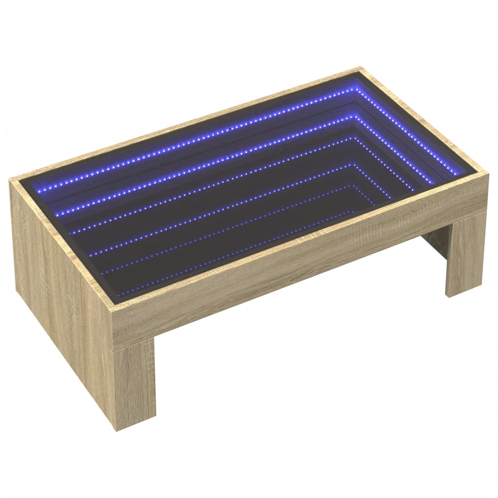 Nowoczesny Stolik Kawowy Z Led Infinity, Dąb Sonoma, 90X50X30 Cm