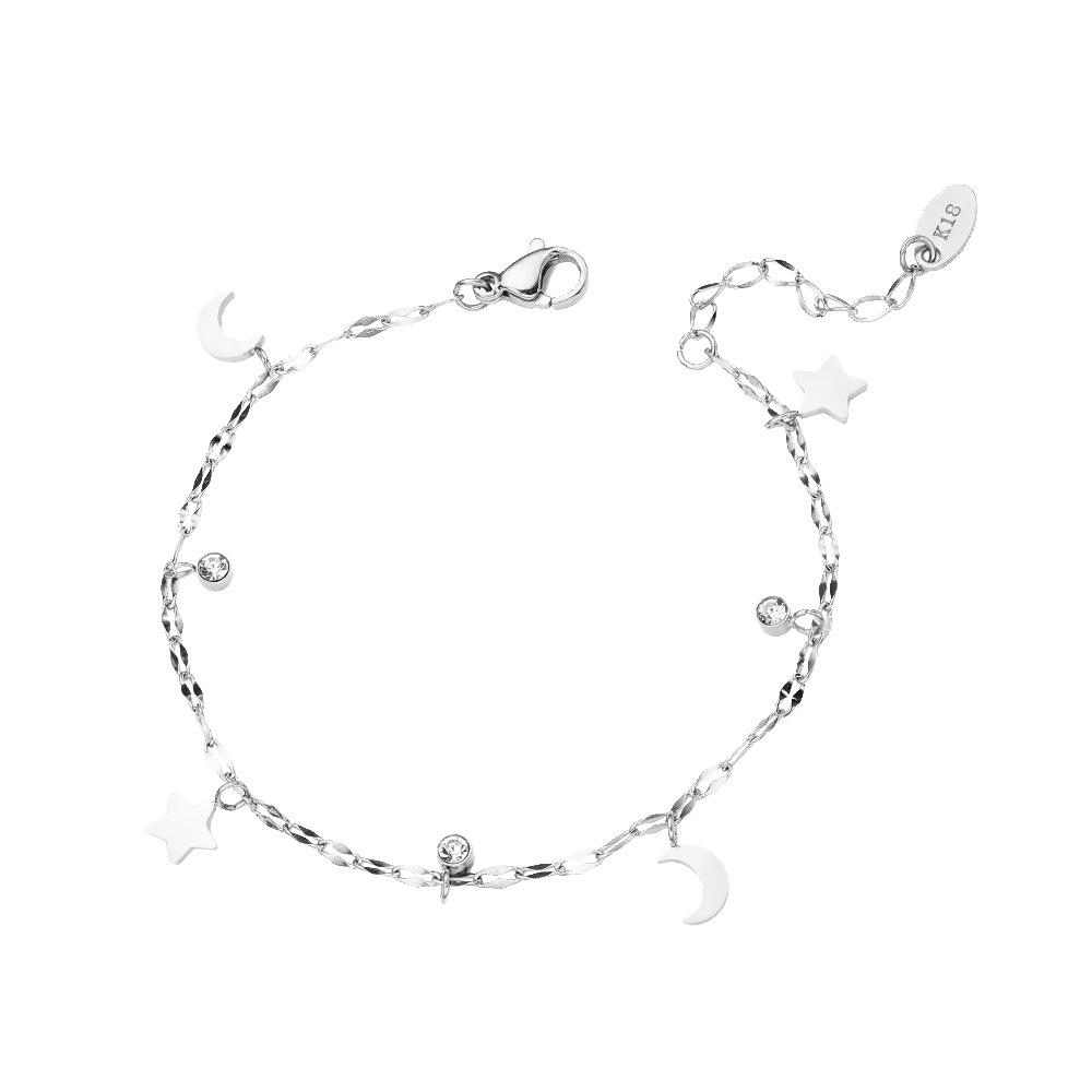 Elegant Personalized Moon & Star Zircon Bracelet for Women - Adjustable Jewelry Gift серебряный