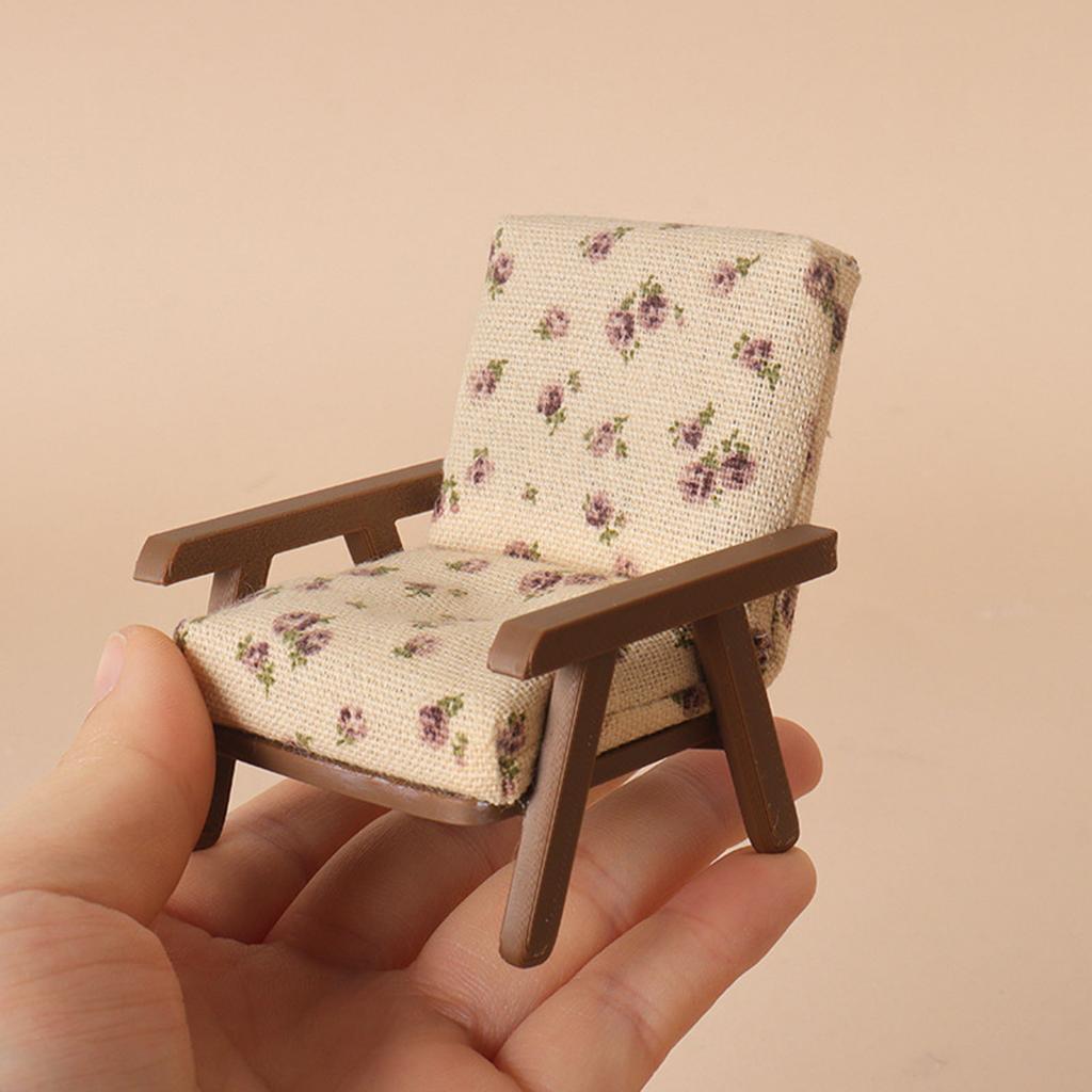 Realistic 1/12 Scale Dollhouses Sofa Soft Cloth Cover Wooden Base Simple Couch Model Furniture Accessory