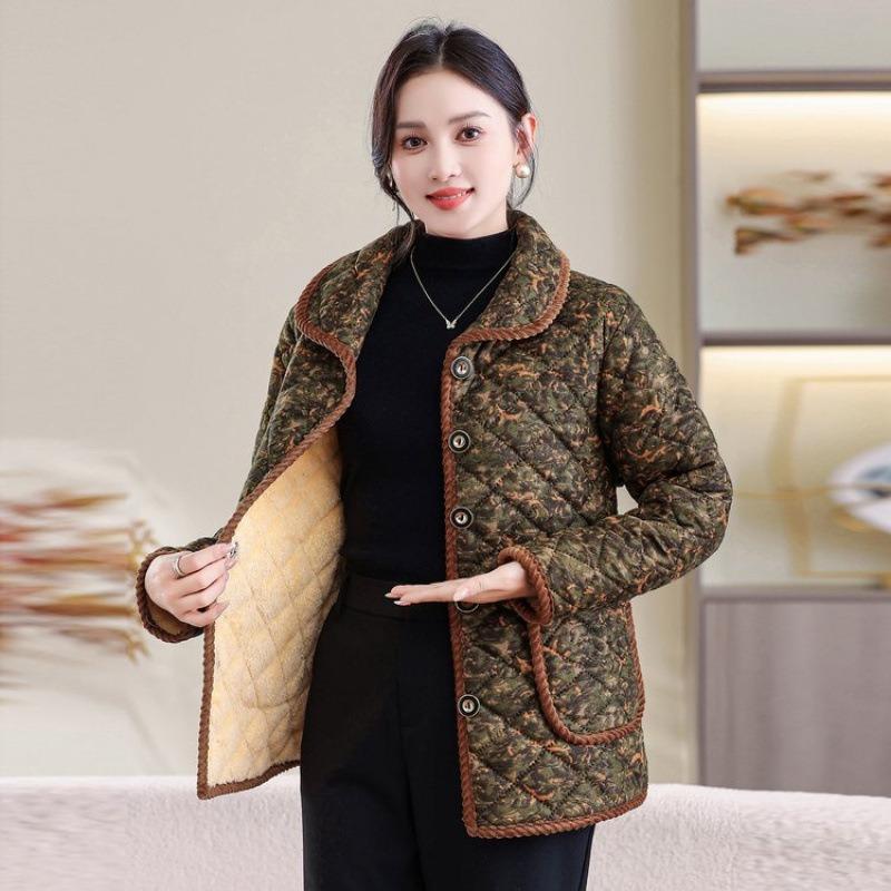 Autumn and Winter New Cotton-padded Jacket Large Size Velvet Lapel Small Cotton-padded Jacket Warm Floral Cotton-padded Jacket