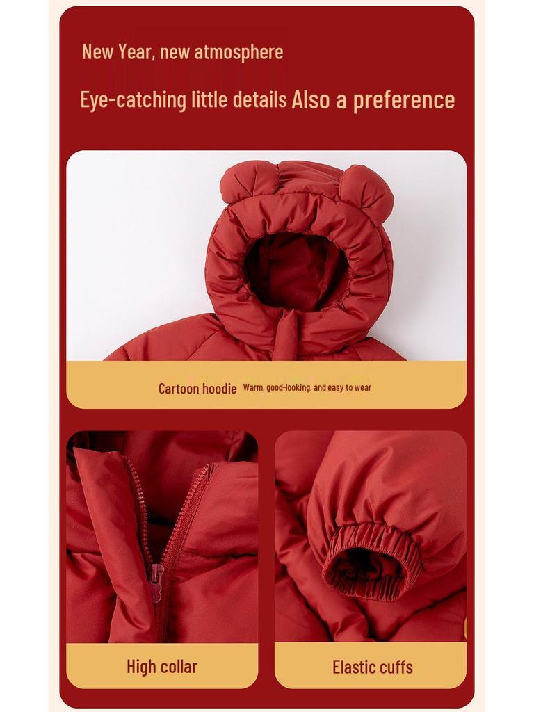New Year Cotton Collection: Dudu's Festive Red Baby Jacket for Boys and Girls
