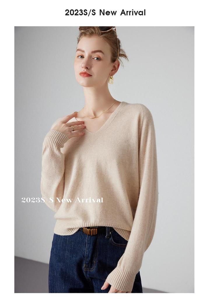 2023 Autumn/Winter Women's Cashmere V-Neck Loose Knit Sweater