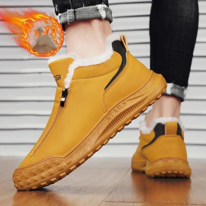 Winter Men's Shoes Plus Velvet Thickened Warm Casual Sports Shoes One Pedal Double Zipper Men's Big Cotton Shoes